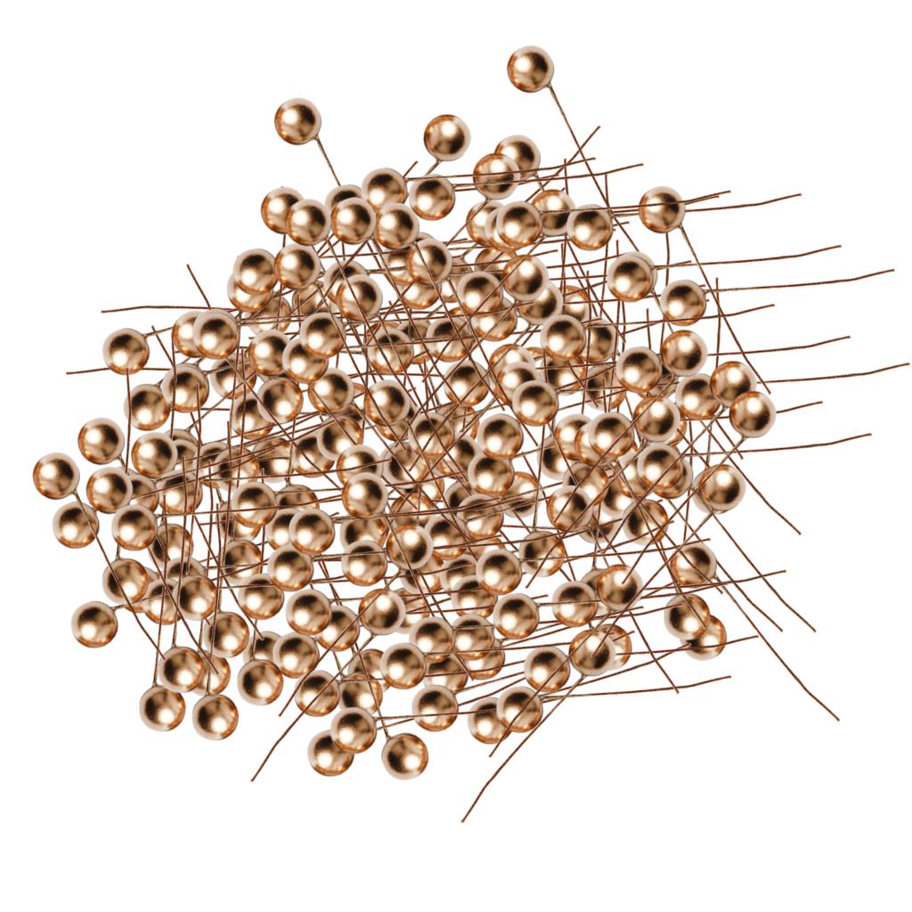 2x100 Pieces Artificial Berries Foam Flower Fruit Stamens DIY Supplies Gold