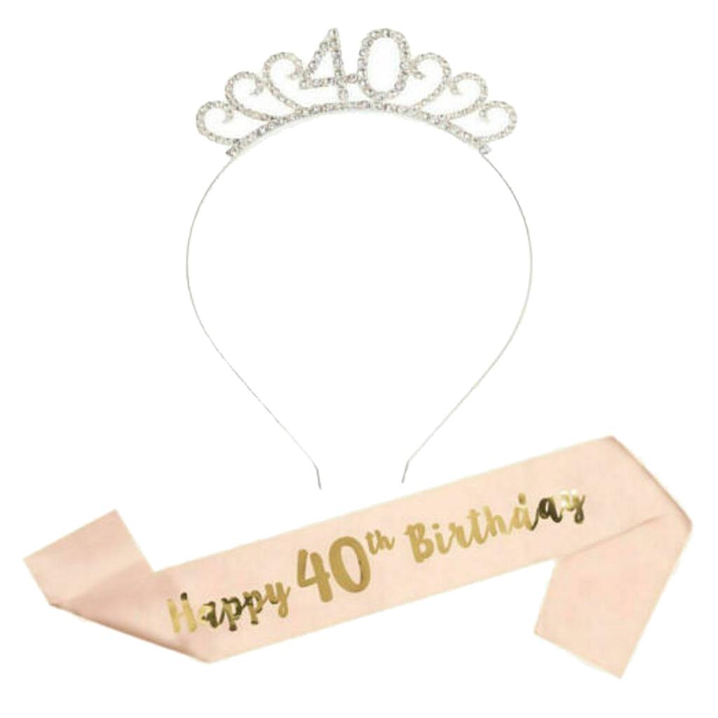 Birthday Party Supplies Tiara Sash Birthday Crown for Girl Women 40th