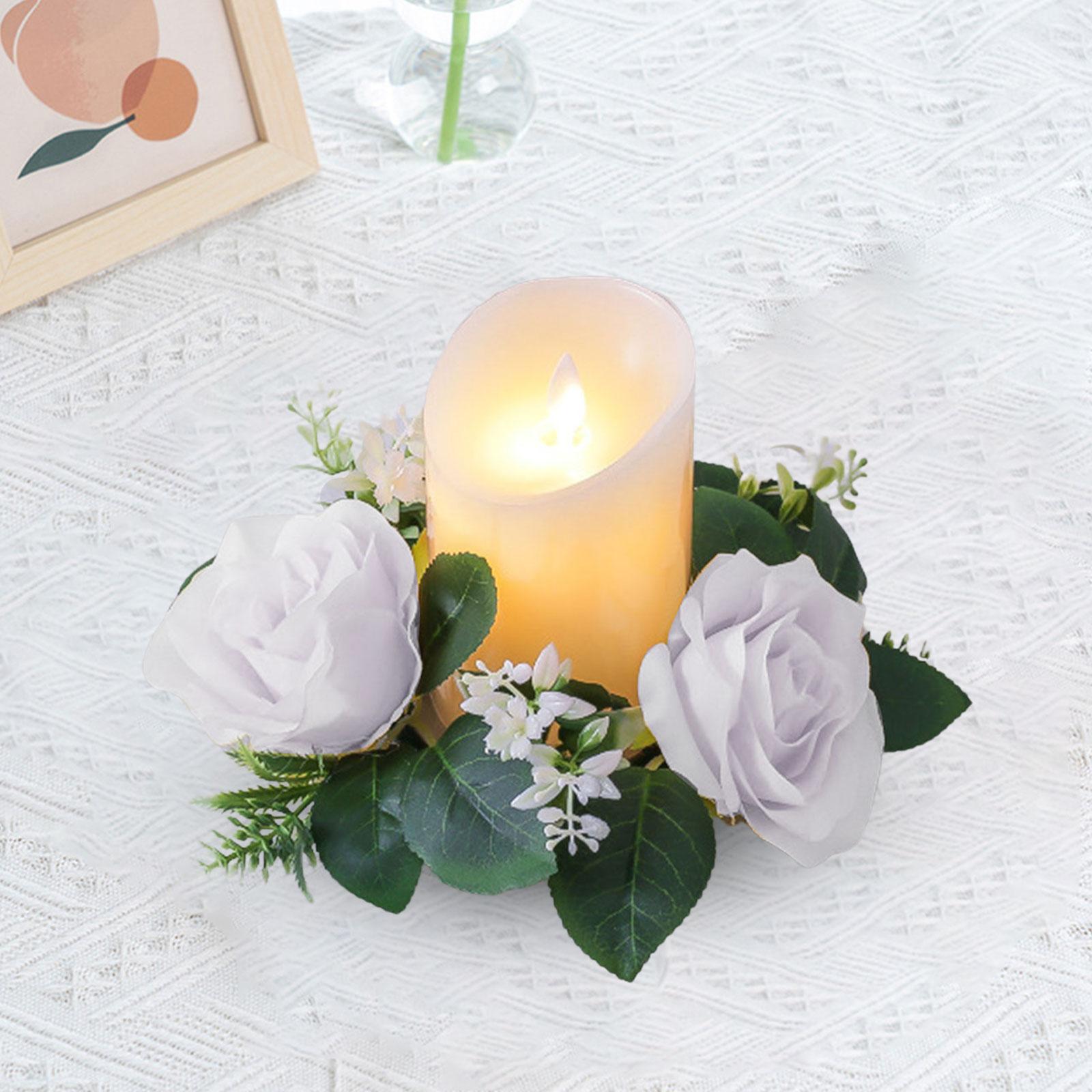 Artificial Roses Candle Rings Round 23cm for Centerpieces Window White