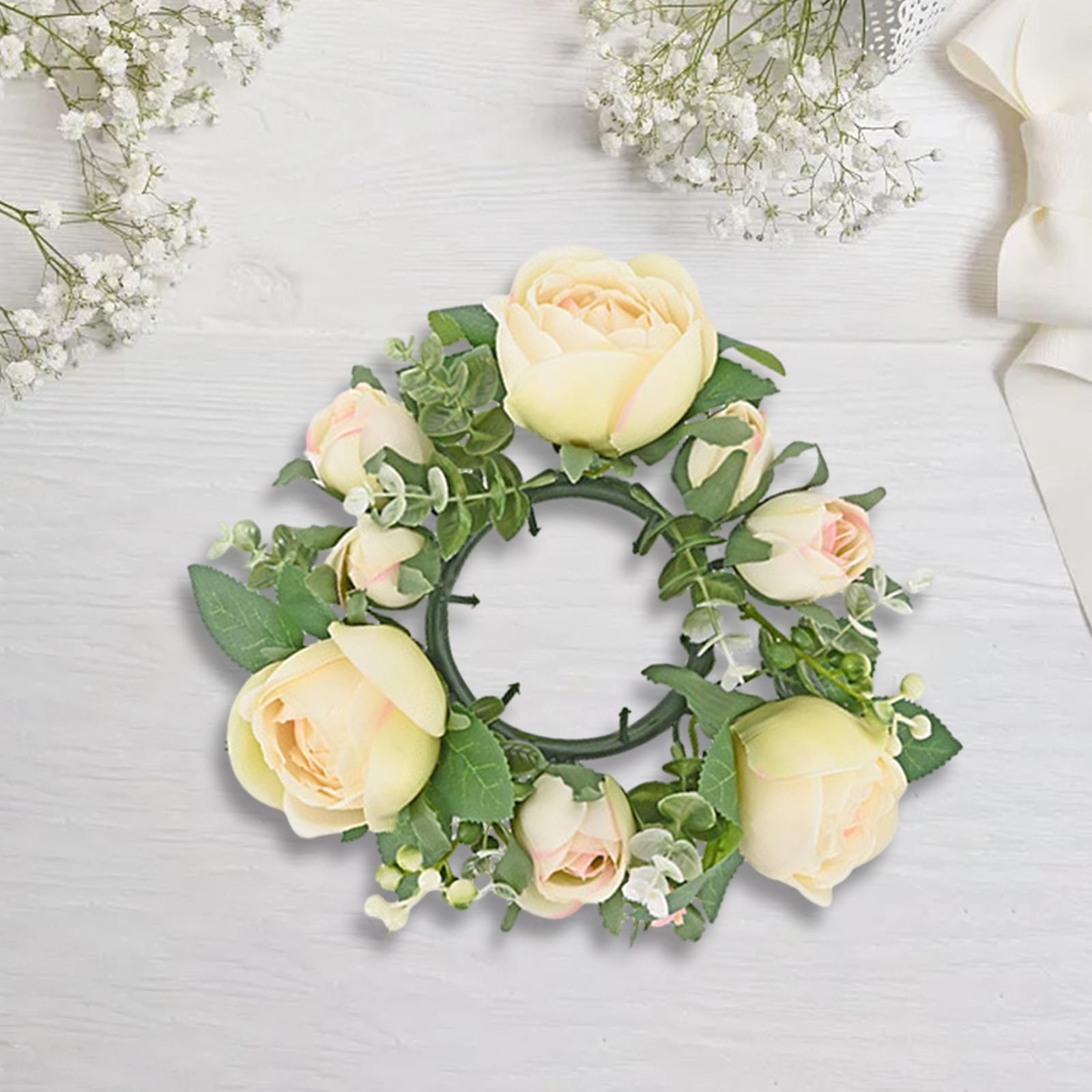 Pillar Candle Ring Wreath Pillar Candleholder for Party Wedding Thanksgiving Yellow