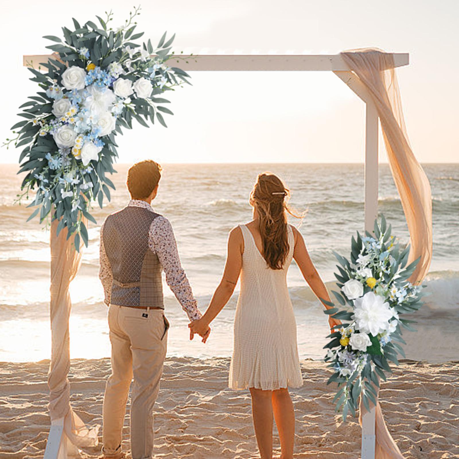 2 Pieces Wedding Arch Flowers Modern Handmade Greenery Leaves Flower Garland Blue