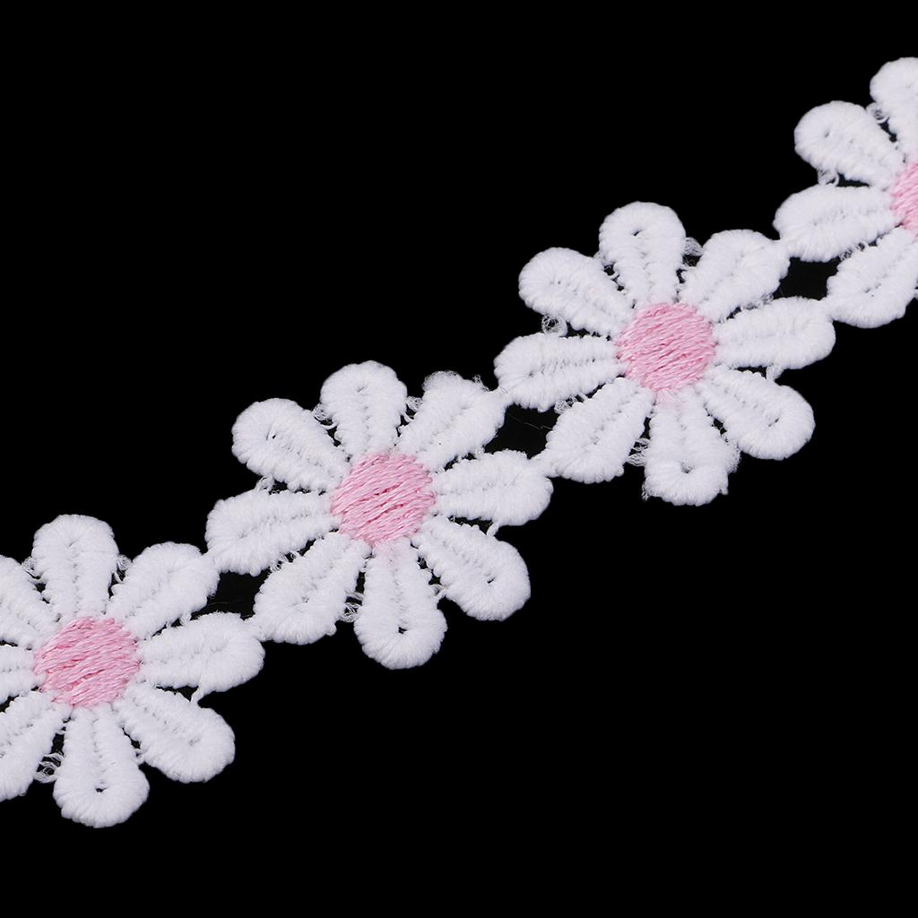 2m -Blue Daisy Flower Motif Satin Lace Ribbon Applique Trimmings,Wedding