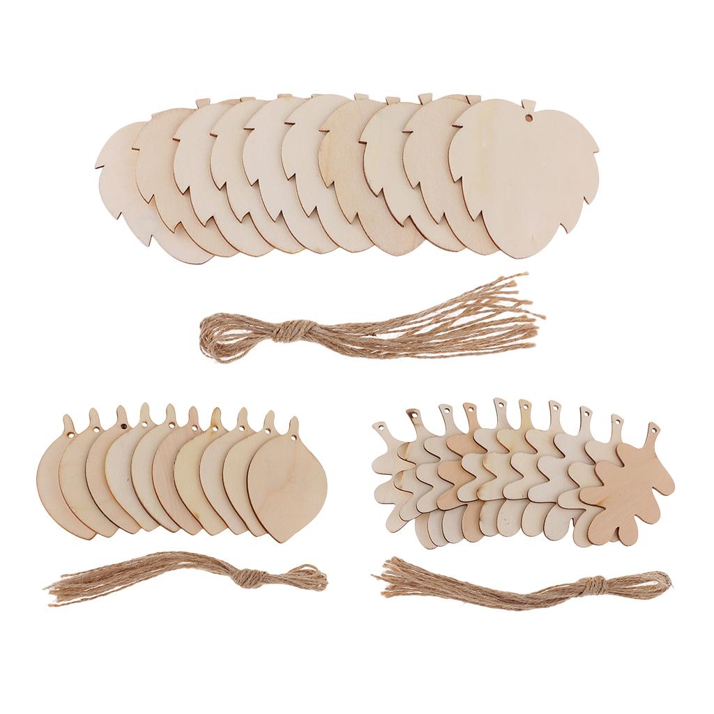 10x MDF Natural Cutout Wood Leaf Shapes Wooden Tags with Rope DIY ...