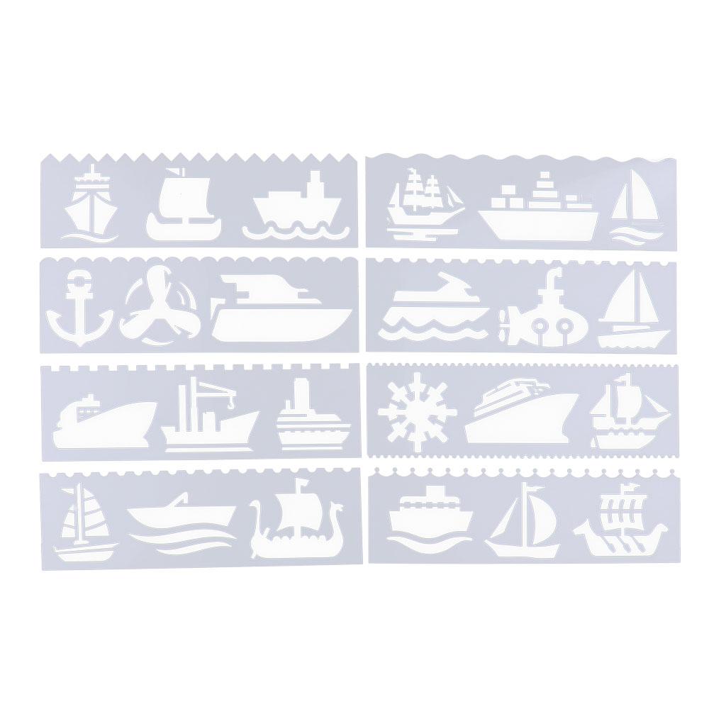 8 Style Journal Drawing Template Stencils Set Scrapbooking DIY Card Boat