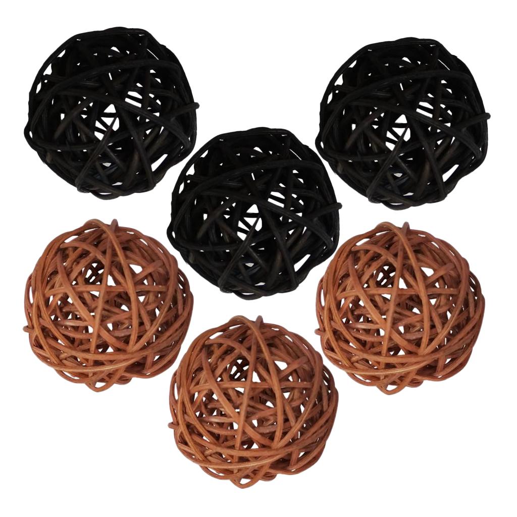 6Pcs 6cm Wicker Rattan Vine Ball DIY Ornaments Crafts  coffee black mixed