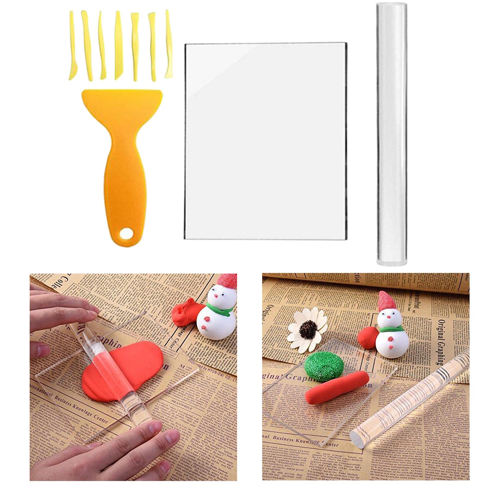 10Pcs Rubber Clay Tools Solid Acrylic Clay Rollers with Sheet Backing Board