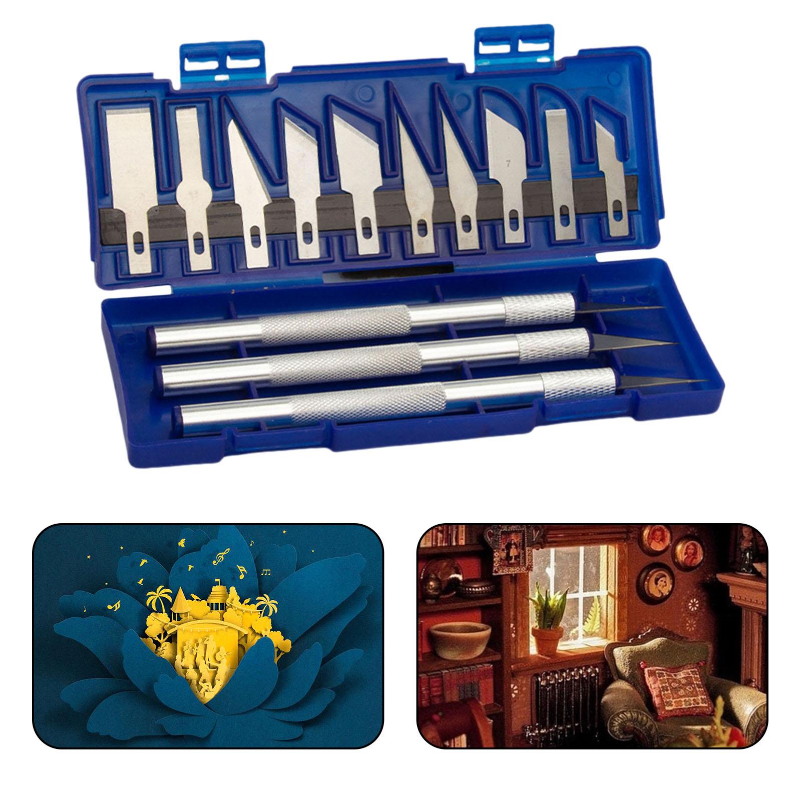 13x Carving Craft Knife & 10 Spare DIY Blades Scrapbooking Stencil Trimming