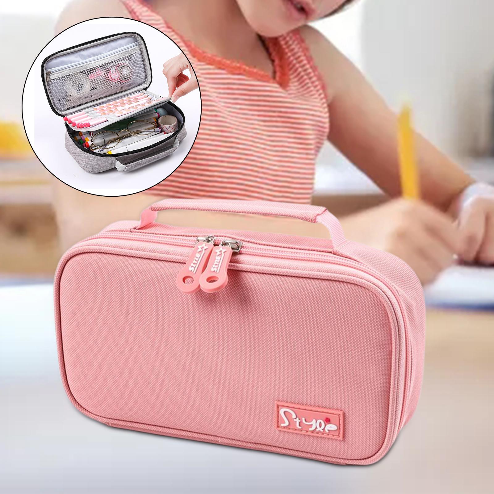 Canvas Pencil Case Pen Bag Stationery Box for Students School  Pink