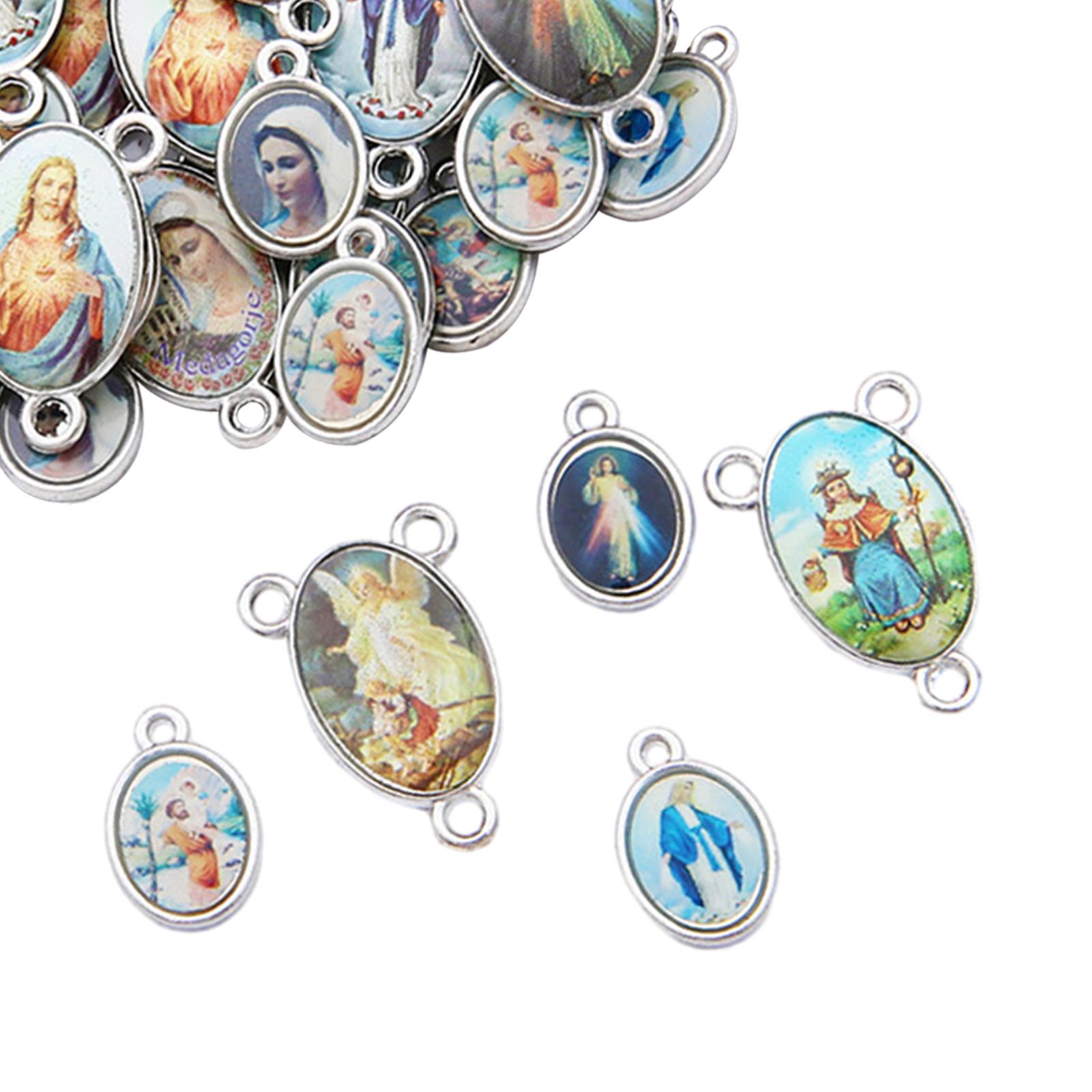 40Pcs Double Sided Picture Jesus Our Lady Charms Pendants DIY Alloy Pendants