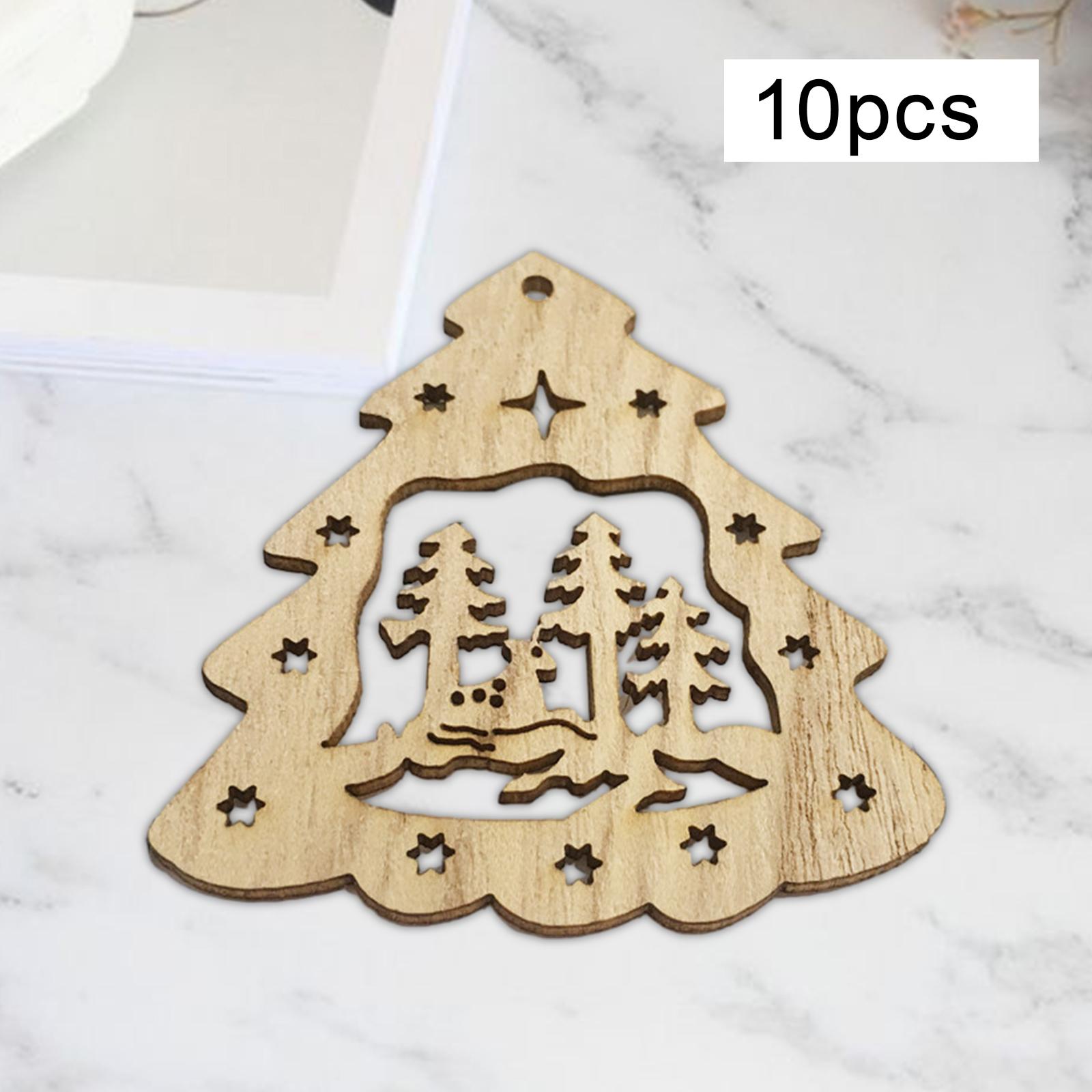 10x Christmas Wood Slices with Rope Handmade Blank Unfinished Wooden Cutouts Tree