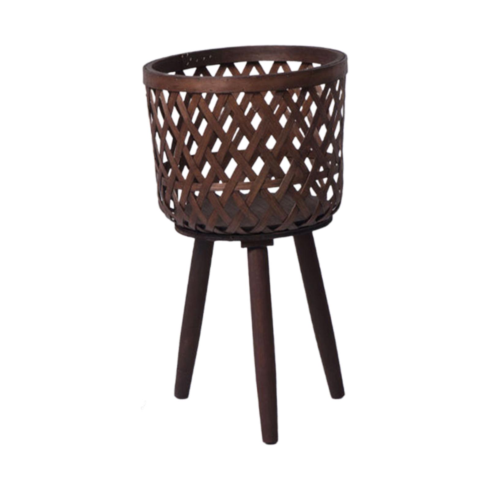 Rattan Floor Planter With Wooden Legs