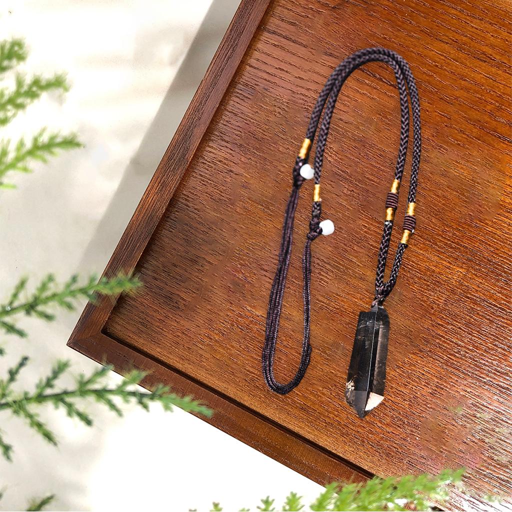 Crystal Pendant Hexagonal Prism Quartz Gemstone Necklace Jewelry Gray