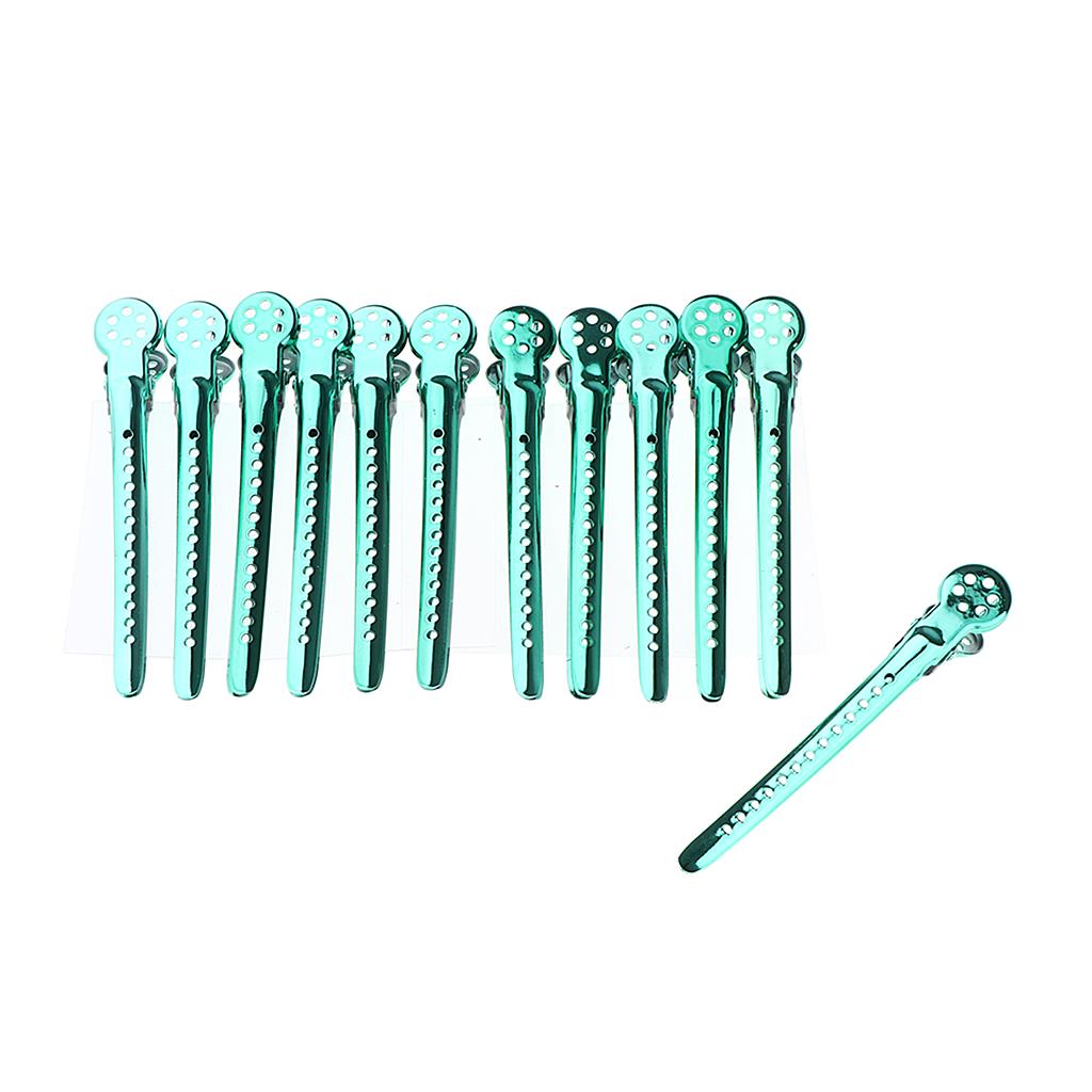 12Pcs Stainless Duck Sectioning Clips Barber Haircut Styling Clamps Green