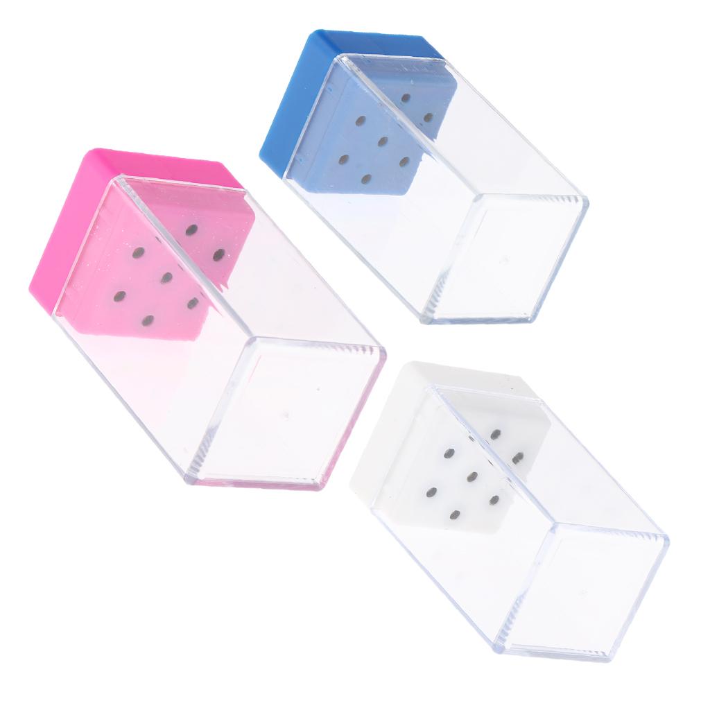 7 Holes Nail Drill Bits Holder Stand Organizer Case Manicure Box White 