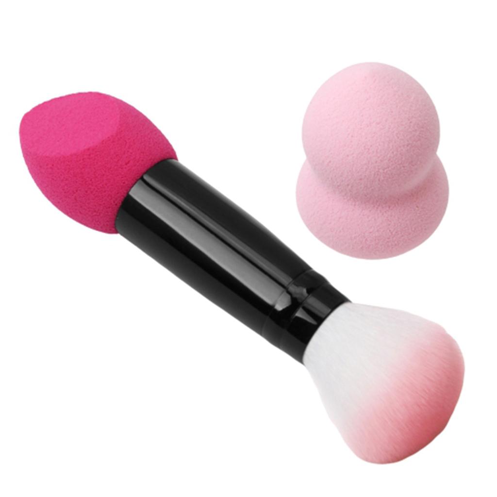 Double Headed  Makeup Cosmetics Blush Brush Powder Foundation Sponge Puff Rose Red