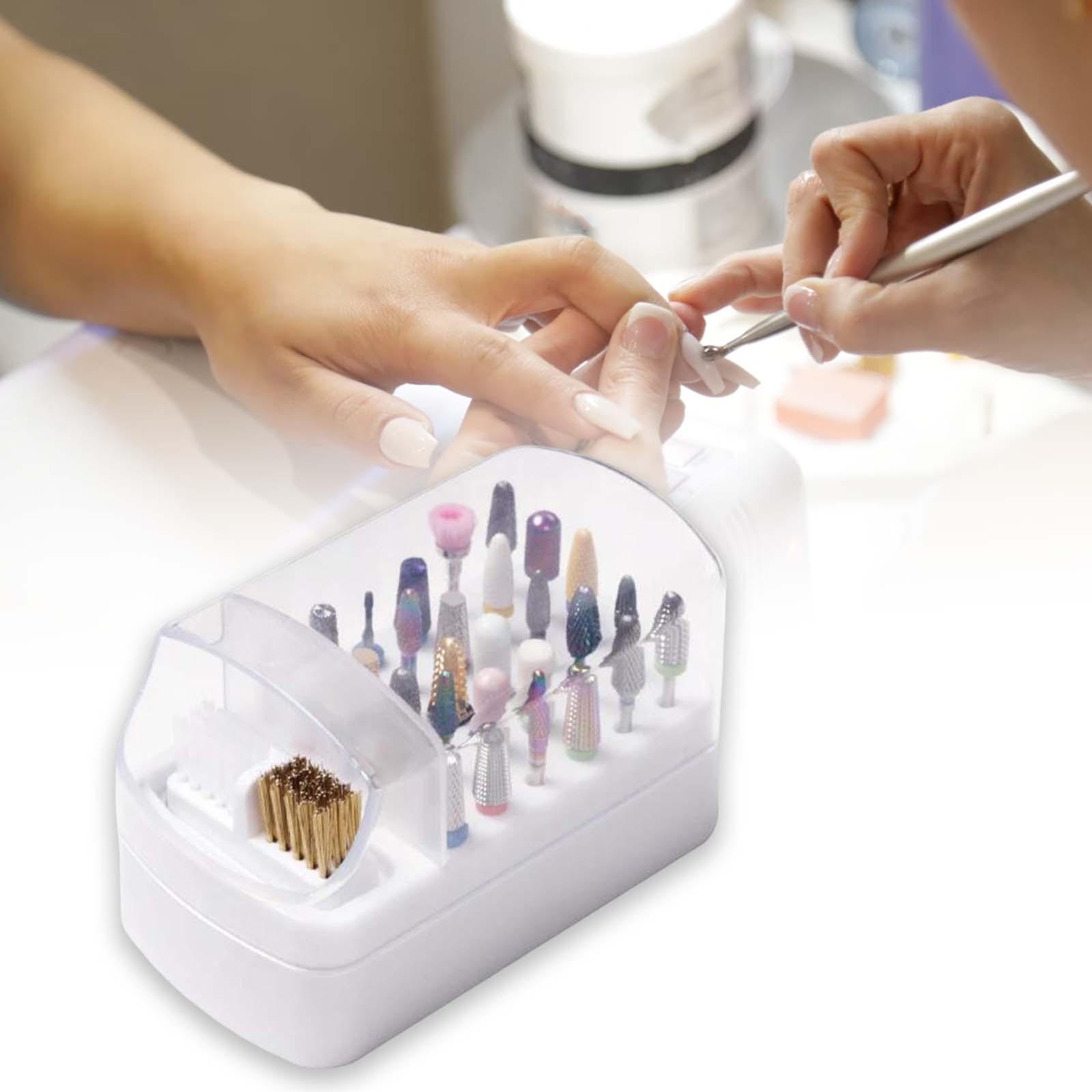 Durable Nail Drill Bit Holder with Clear Lid Waterproof Home DIY Manicure