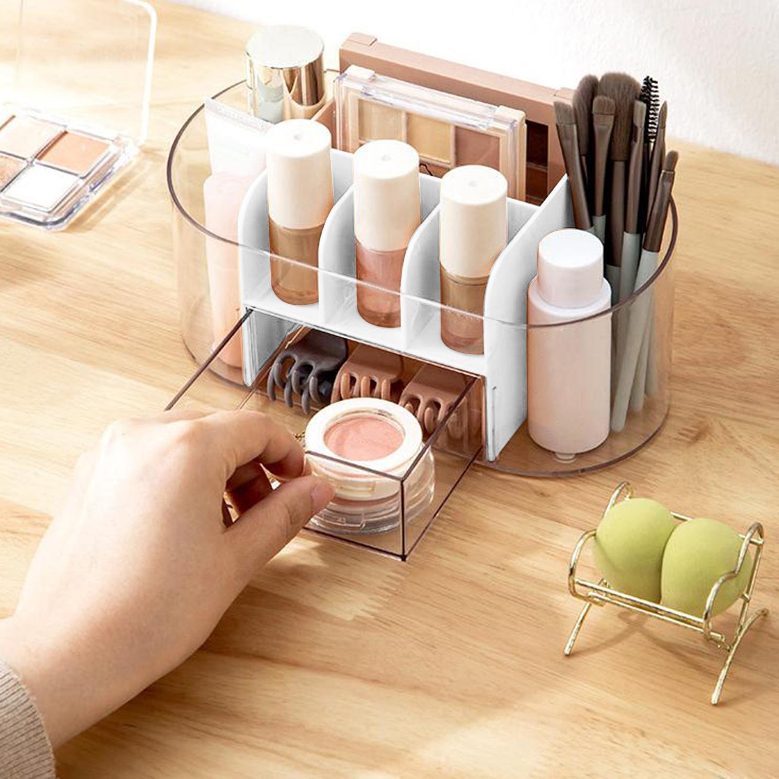 Desktop Makeup Organizer Transparent Drawer Cosmetics Storage Box 19x9x8.5cm White