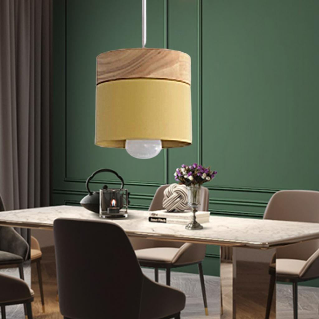 Pendant Light Modern Lighting E27 Wood Pattern Ceiling Hanging Lamp Yellow