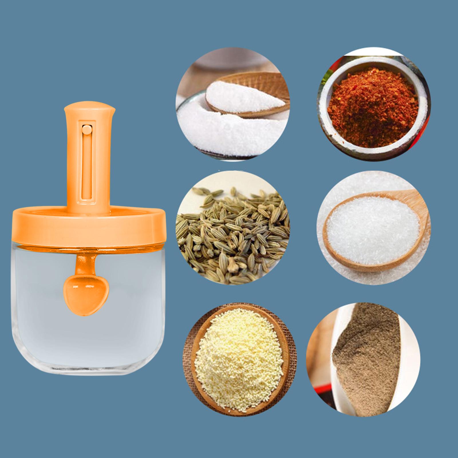 Condiment Pot with Spoon Monosodium Organizer Herbs Telescopic Seasoning Box Orange