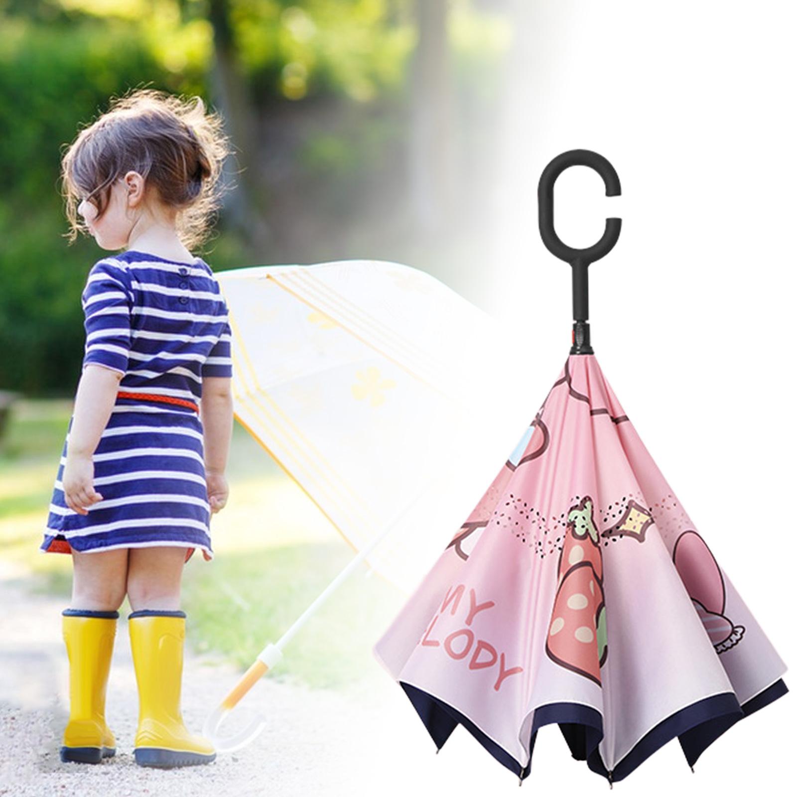 Kids Windproof Inverted Umbrella Cartoon Folding Hands Free Umbrella Style C