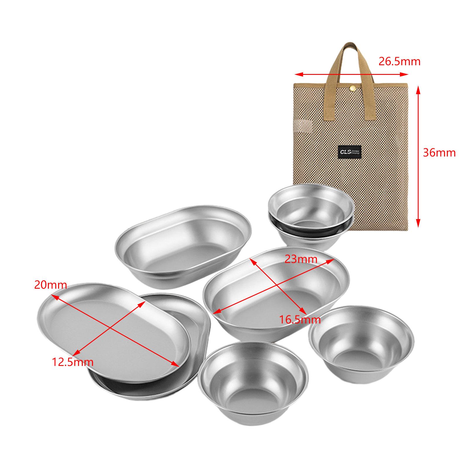 Stainless Steel Plates and Bowls Practical 10Pcs for Picnic Cooking Barbecue