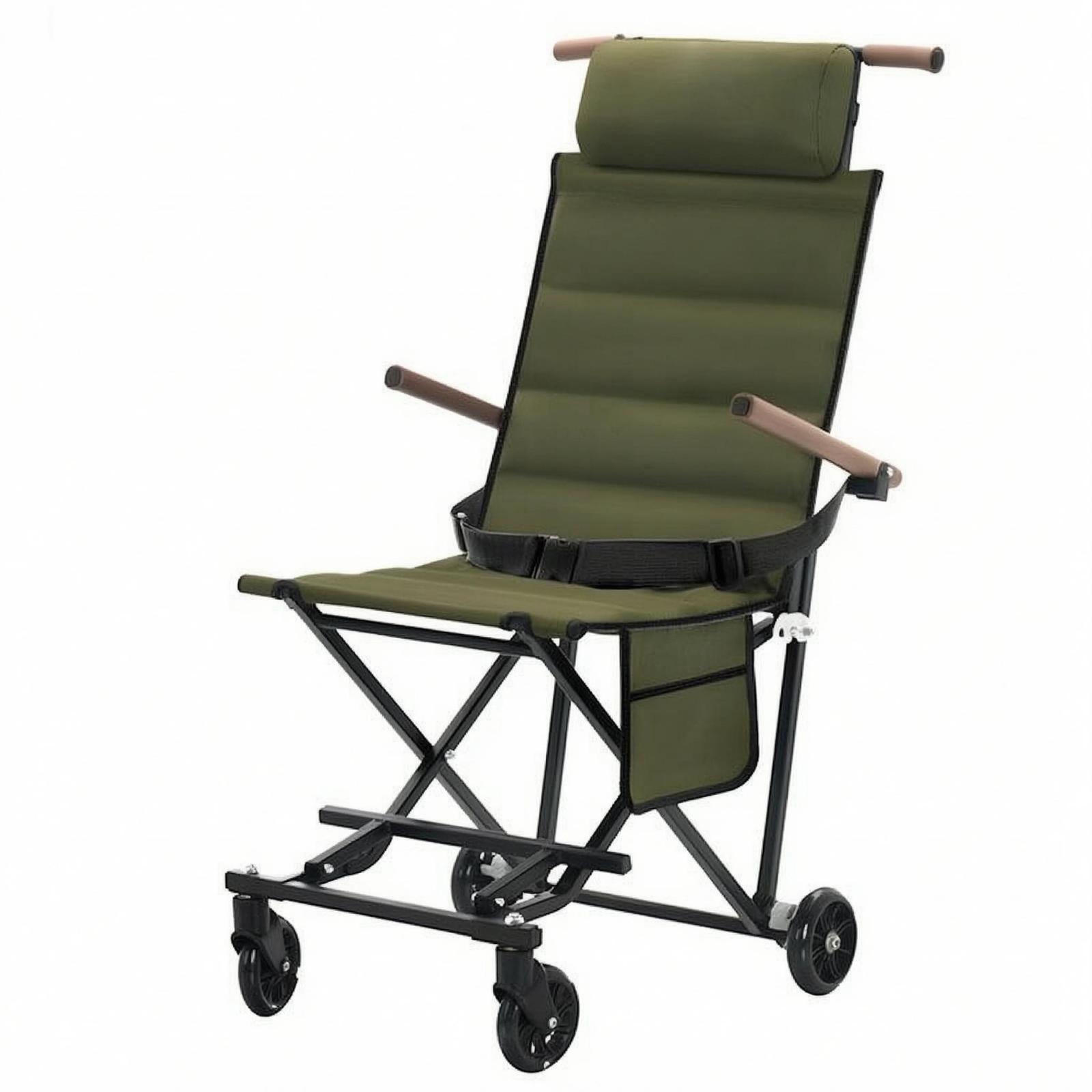 Camping Recliner with Wheels Reclining Camping Chair Footrest Portable Recliner for Travel Army Green