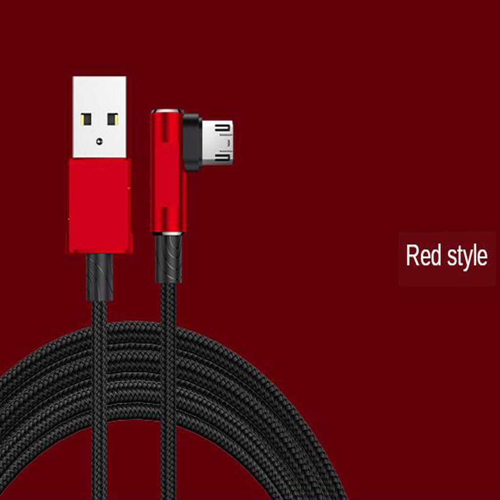 Universal Micro USB Tinned Nylon Elbow Charging Data Sync Cable Red