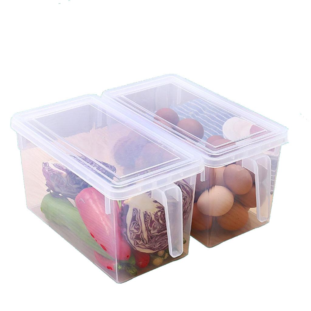 Clear Refrigerator Fridge Bin Food Container Organizer with Handle 2 Piece