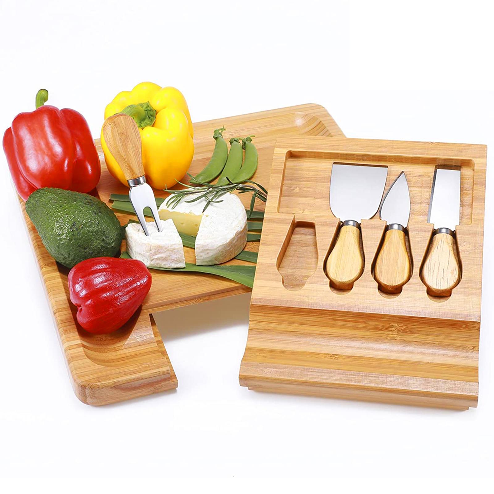 Square Bamboo Cheese Board Charcuterie Platter and Knife Set