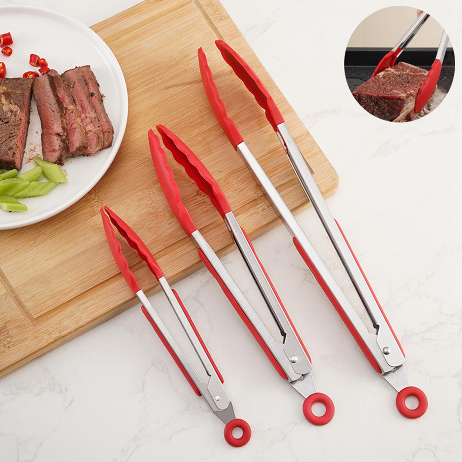 2xFood Tongs Nonstick Multifunctional Heavy Duty Stainless Steel Cooking Tongs 9inch Red