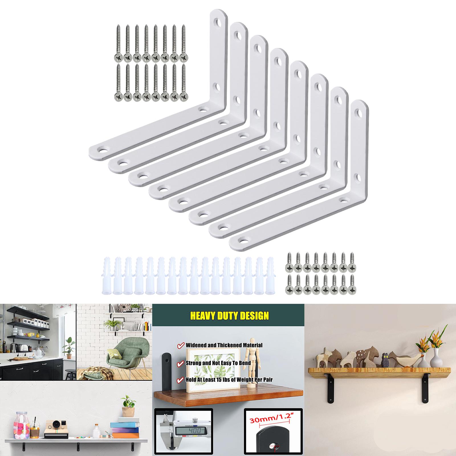 8 Pieces Corner Brace Wall Hanging Brackets for Bathroom Laundry Room Closet White 123x80mm
