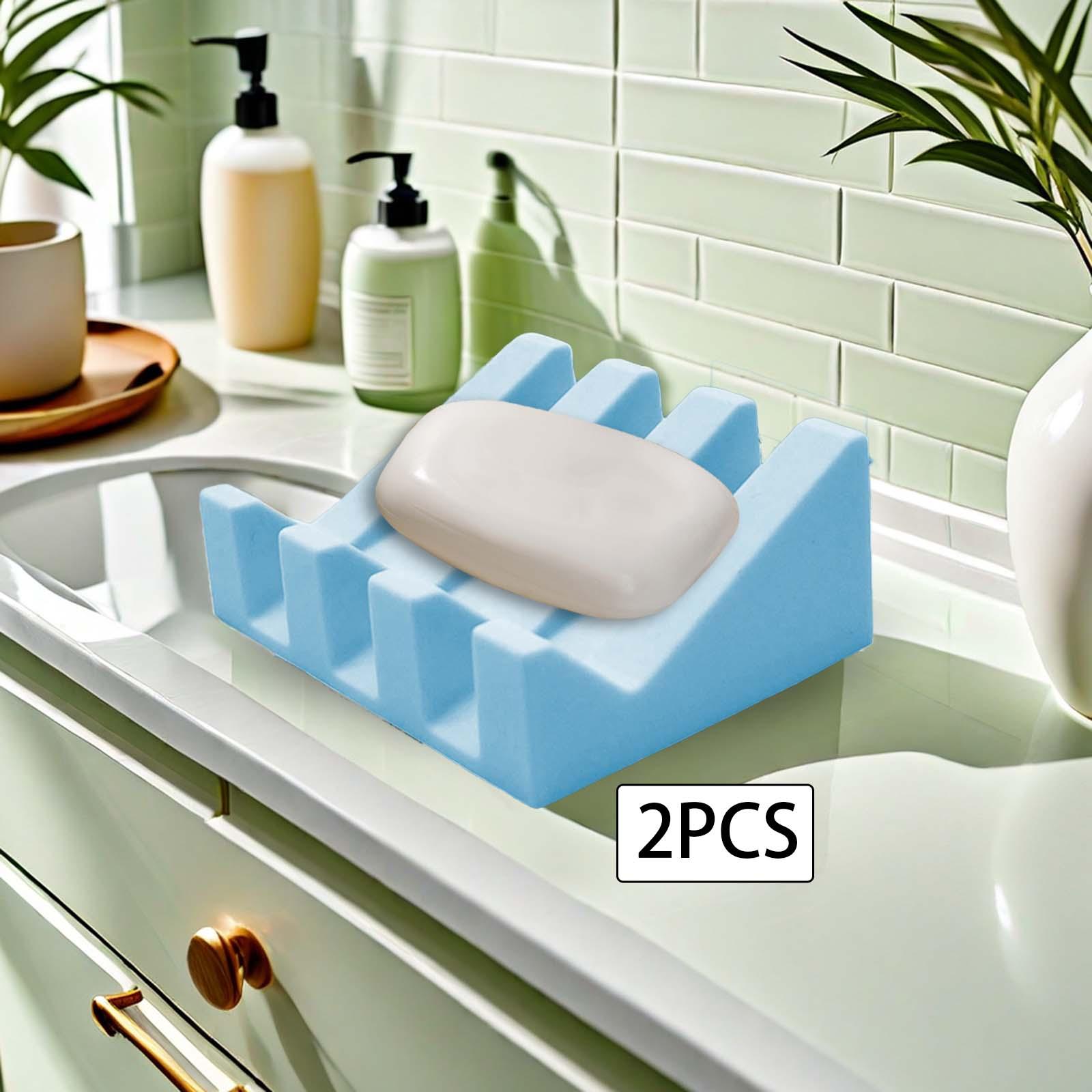 2Pcs Soap Dish Holder Storage Portable Soap Box for Countertop Kitchen Hotel sky blue