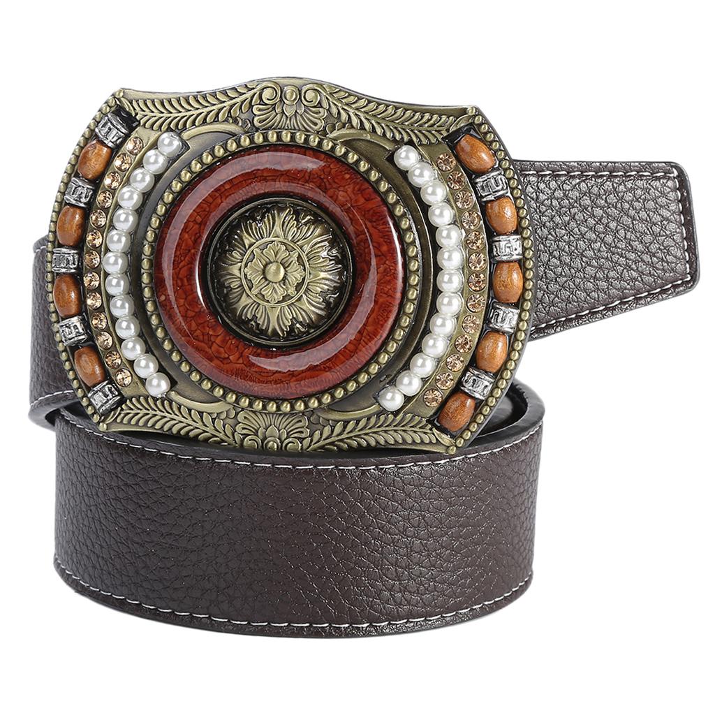 Mens Western Bohemian Indian Buckle Native America Jeans Waist Belt Coffee 2