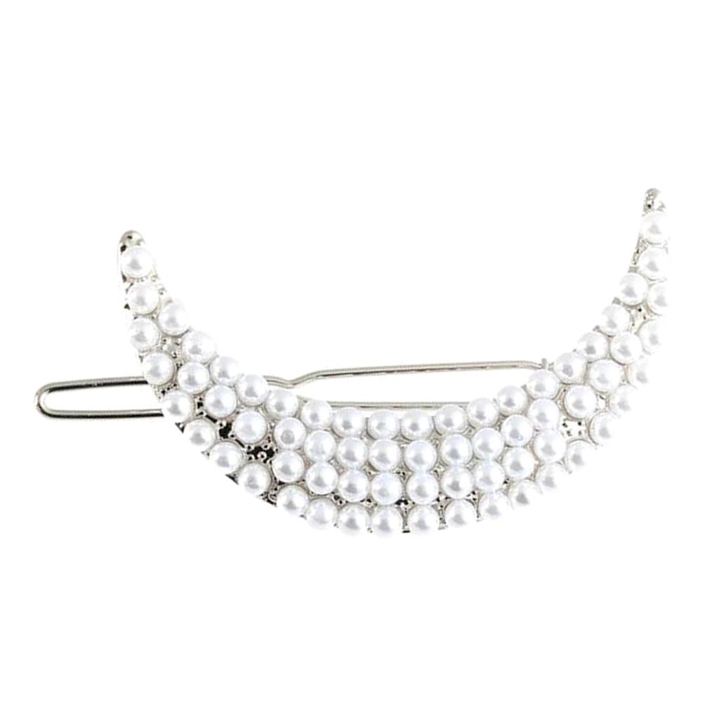 Elegant Women Ladies Moon Hair Pin Pearls Hairclip Party Headwear Silver