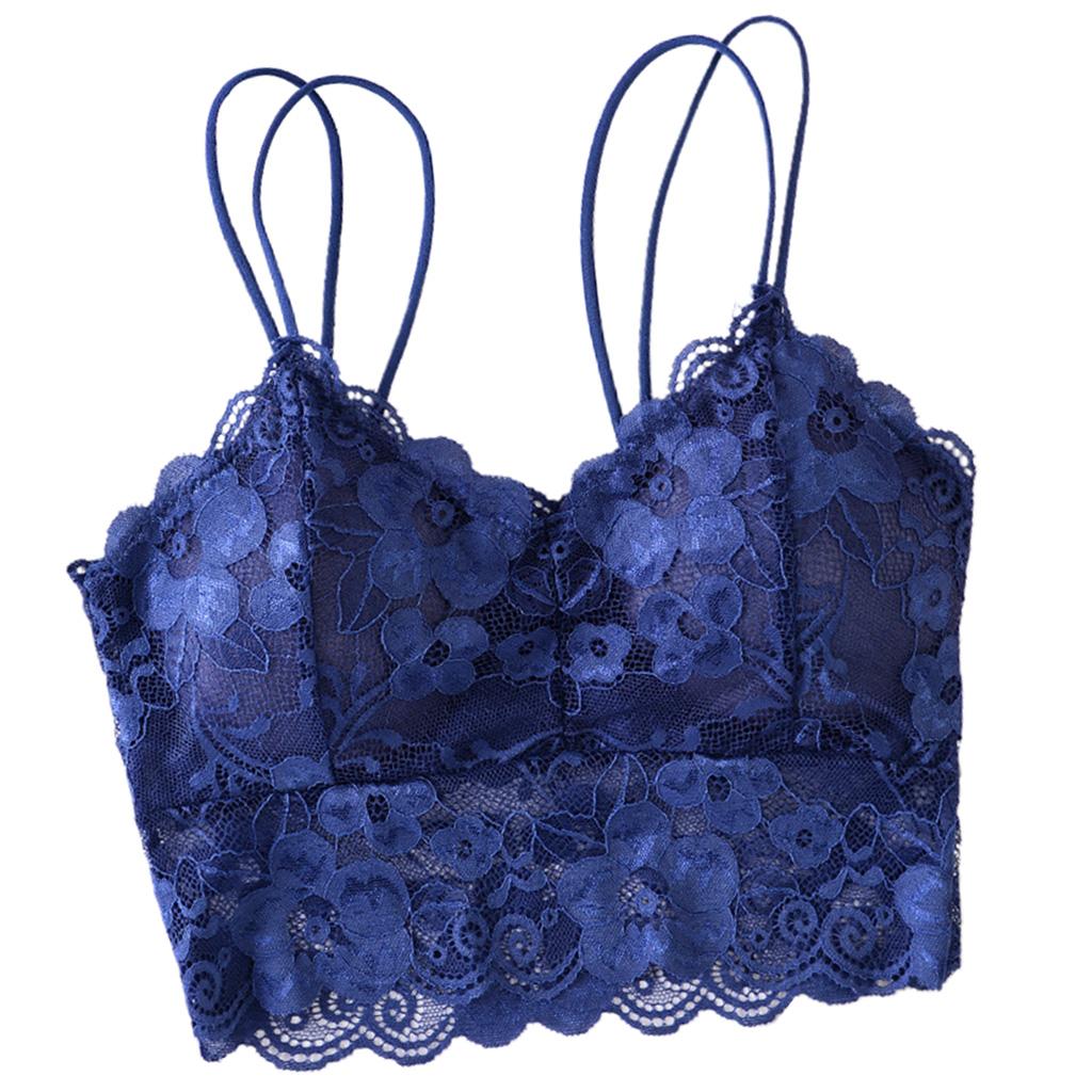 Lace Bralette Padded Lace Bandeau Bra with Straps for Women Blue