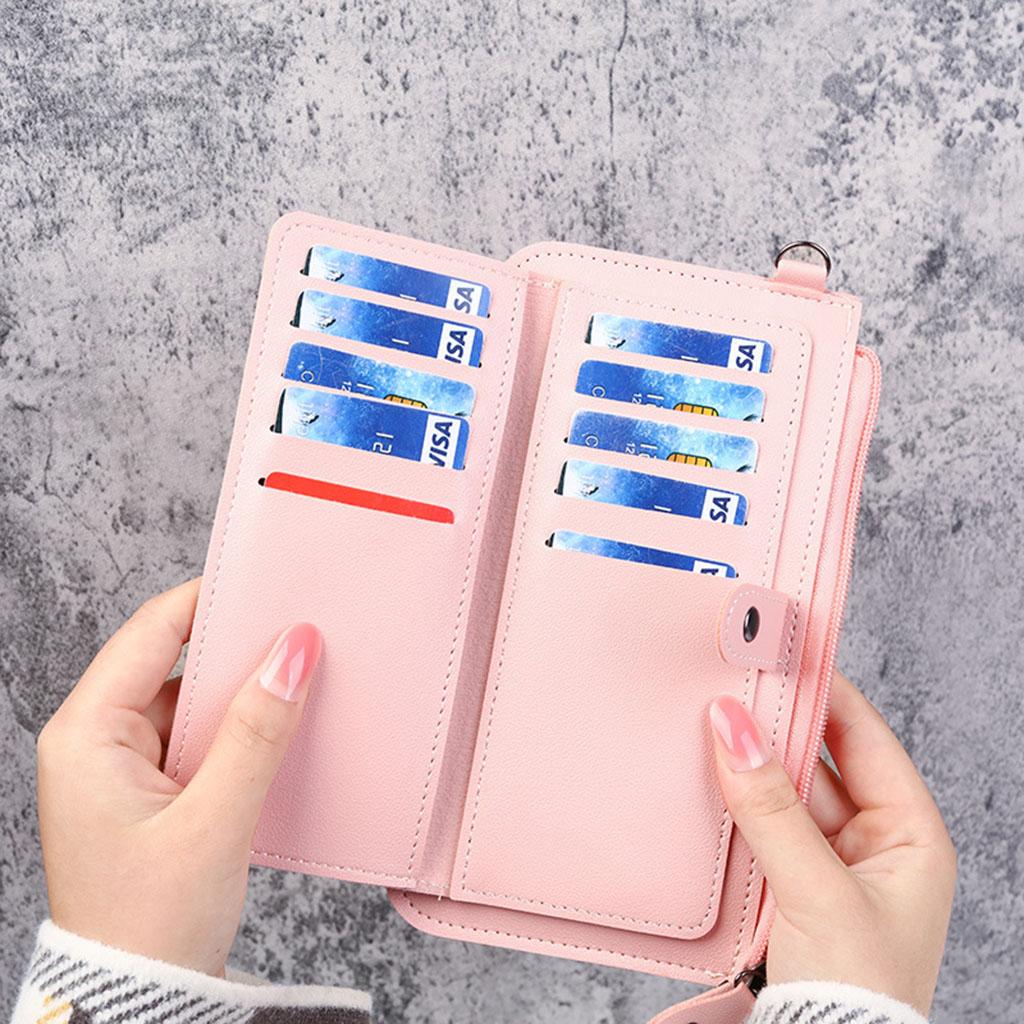 Women Long Wallet Leather Credit Card Holder Coin Purse Large Capacity Pink