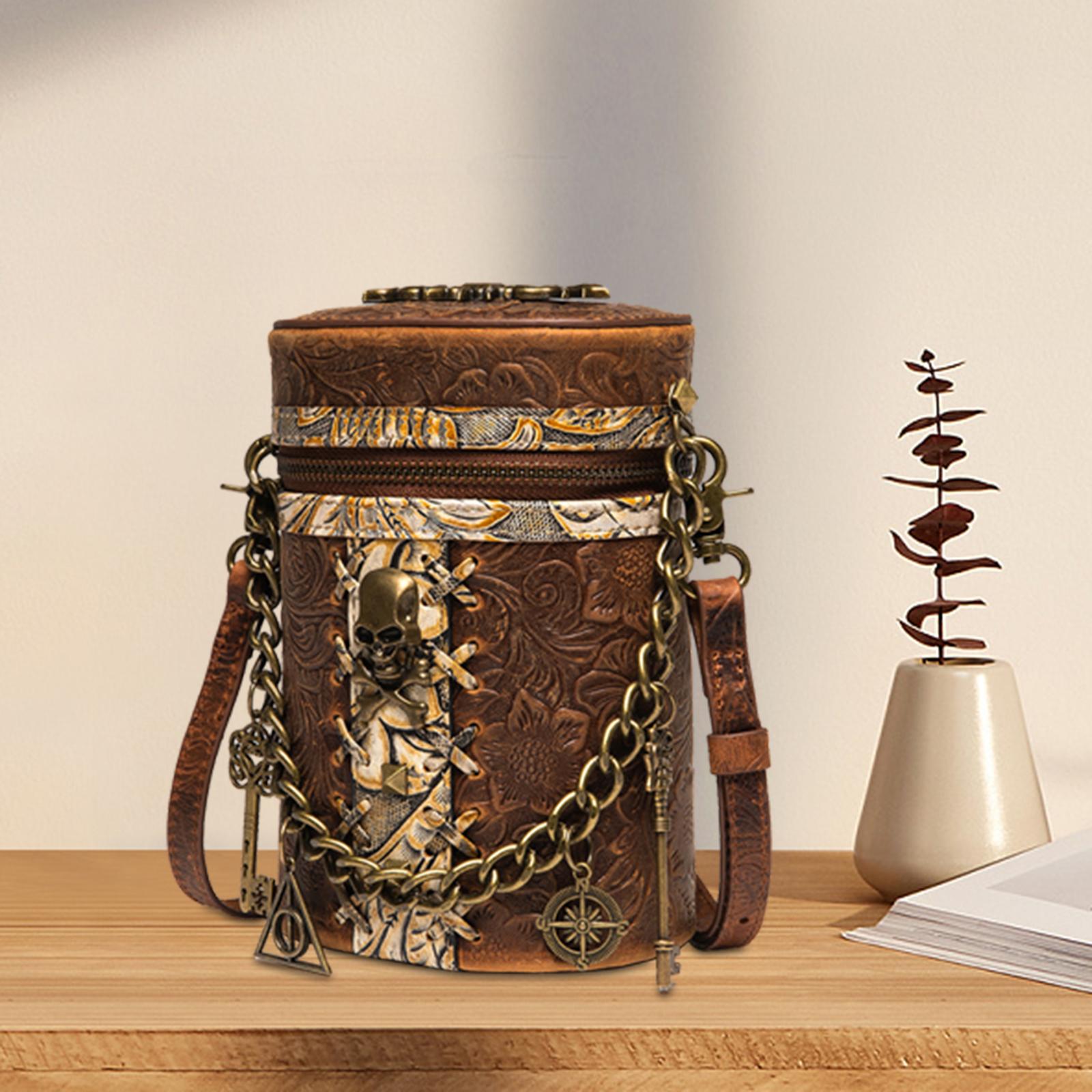 Bucket Bag Stylish Zipper Closure Retro Satchel with Chain Punk Shoulder Bag