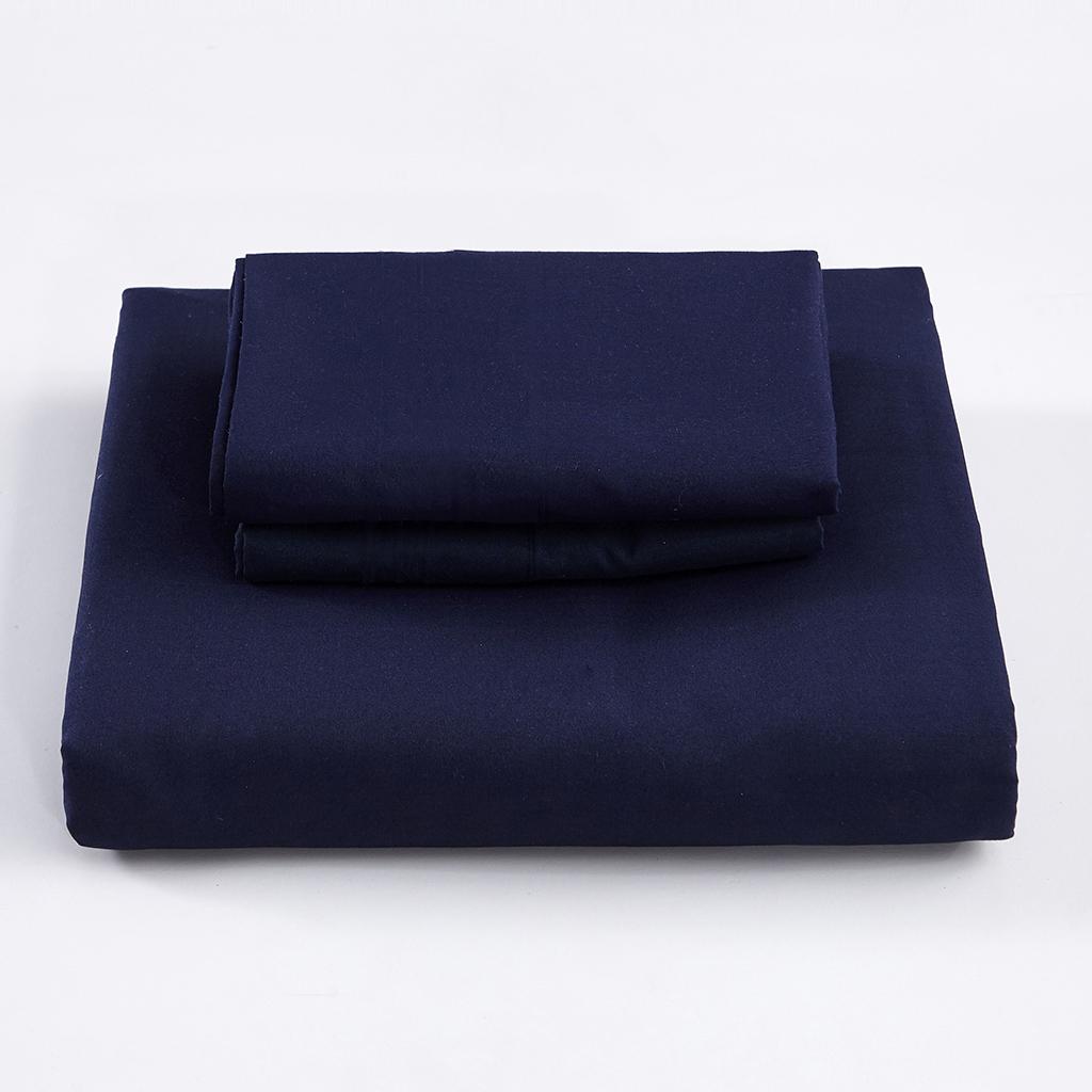 4x Durable Polyester Solid Blue Bedding Fitted Bed Sheet Cover Pillowcase A