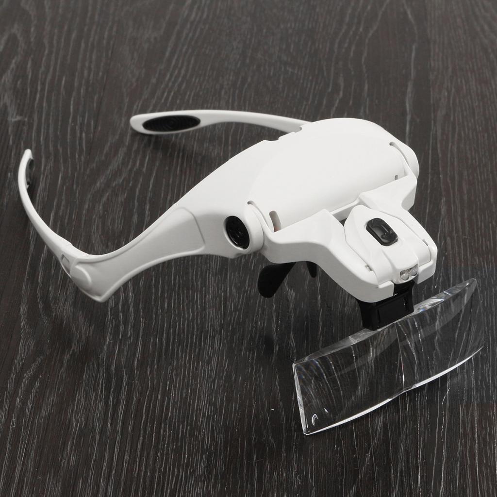 Interchangeable LED Head Magnifier Headband Magnifying Glass W/ 2 LED Light