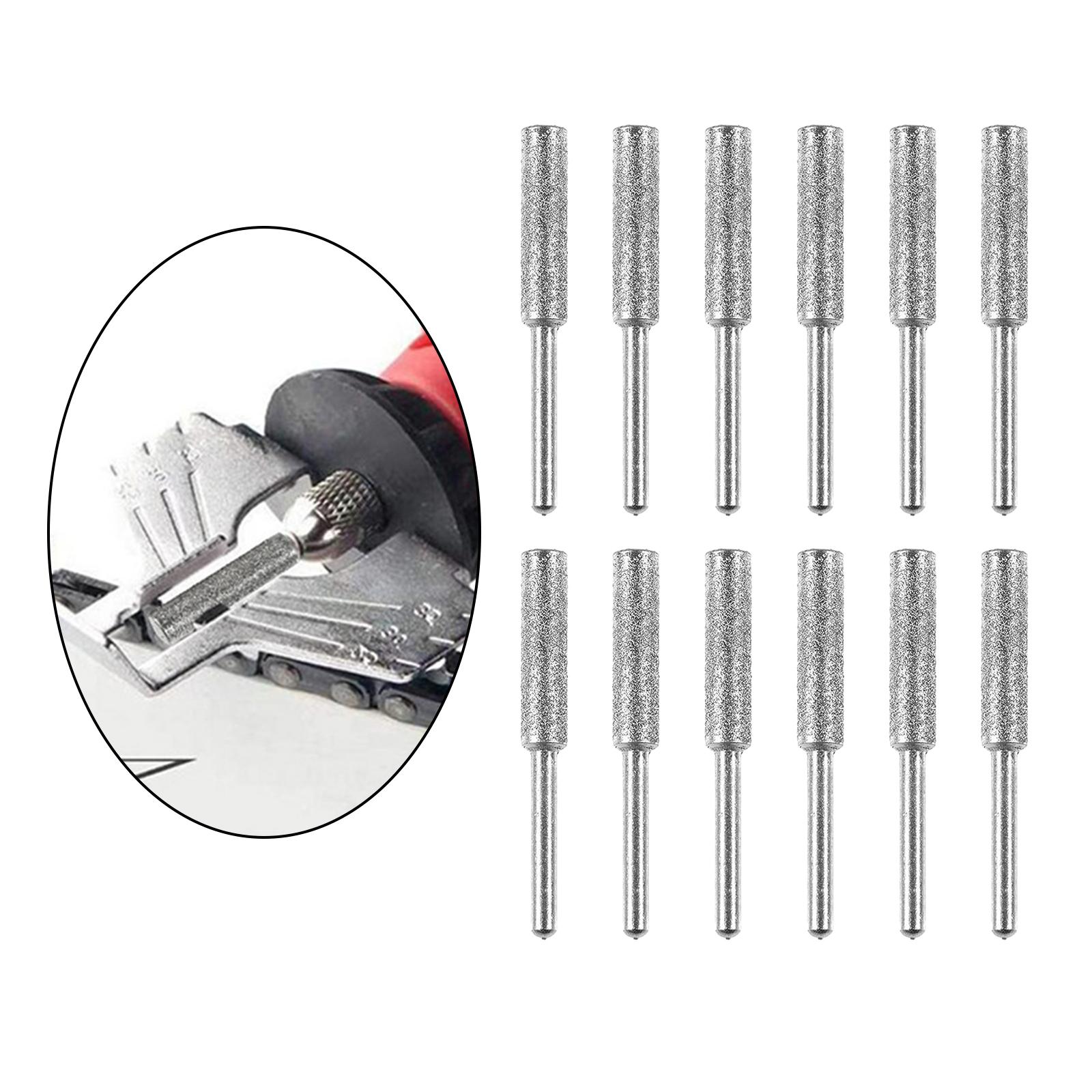 12Pcs Diamond Chainsaw Sharpener Bits Grinding Bits Burr Silver 4mm