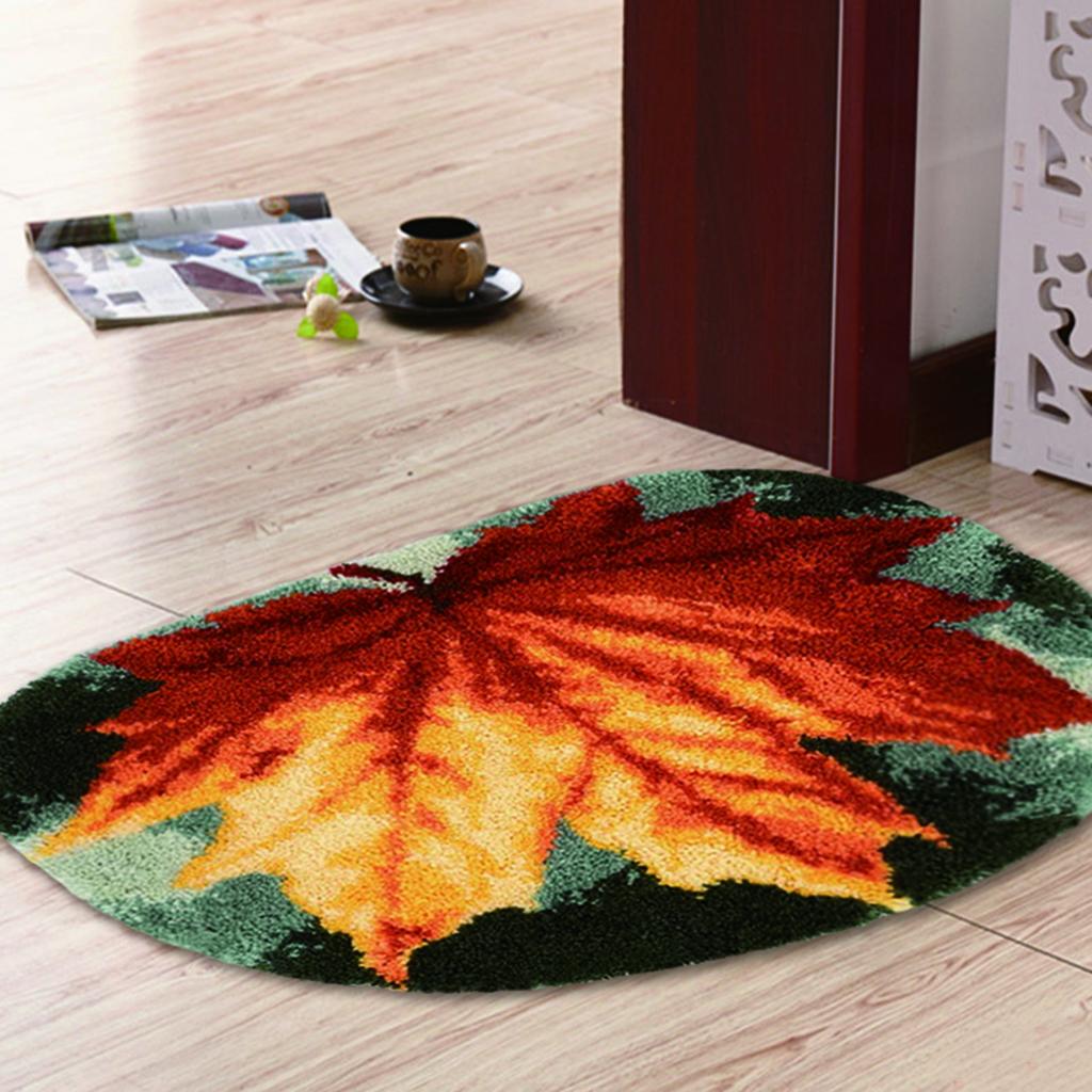 80x50cm Latch Hook Rug Kits Embroidery Package Maple Leaf