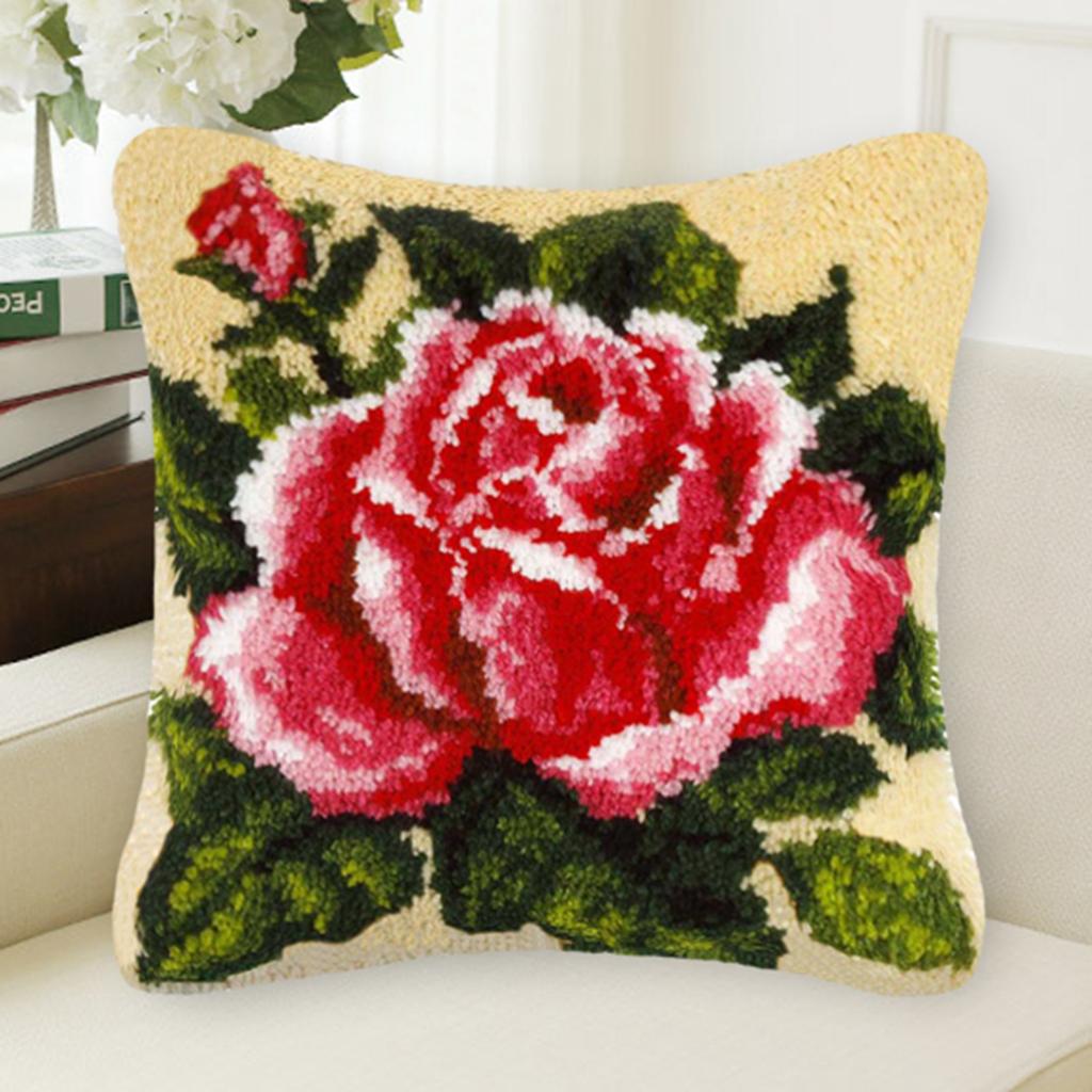 Flower Pattern Latch Hook Kits Pillow Case Cushion Cover 17x17'' Flower 5