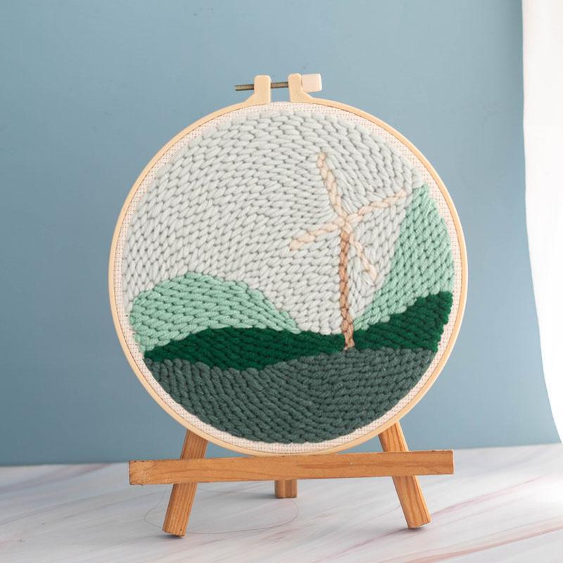 Punch Needle Kit with Punch Bamboo Embroidery Hoop DIY Craft Windmill