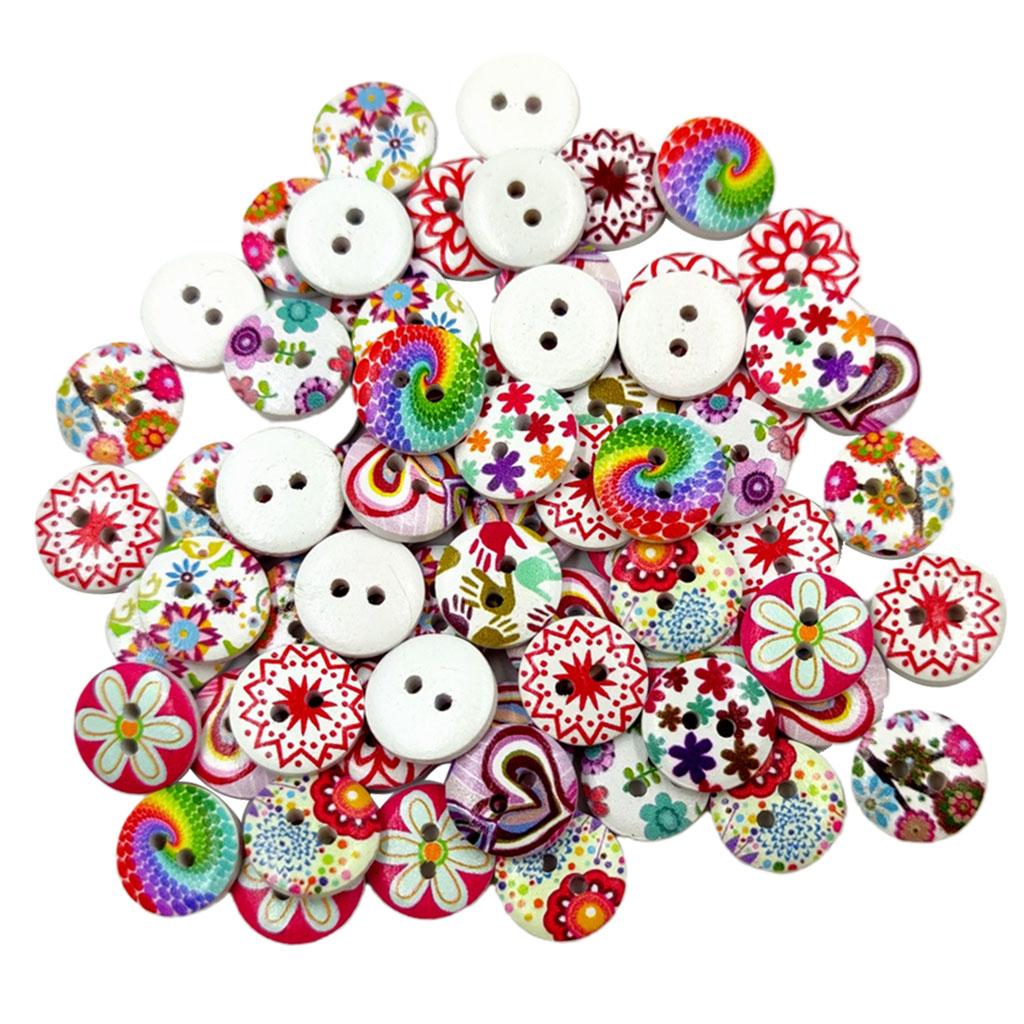 100x Wooden 2 Holes Painted Sewing Buttons Craft DIY Scrapbooking