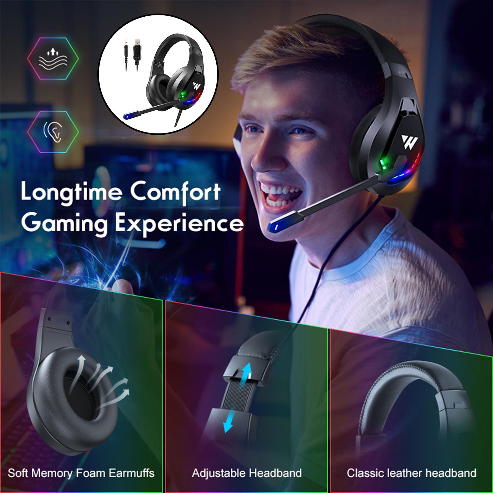 RGB Over Ear Gaming Headset with MIC Earphone Surround Sound Professional