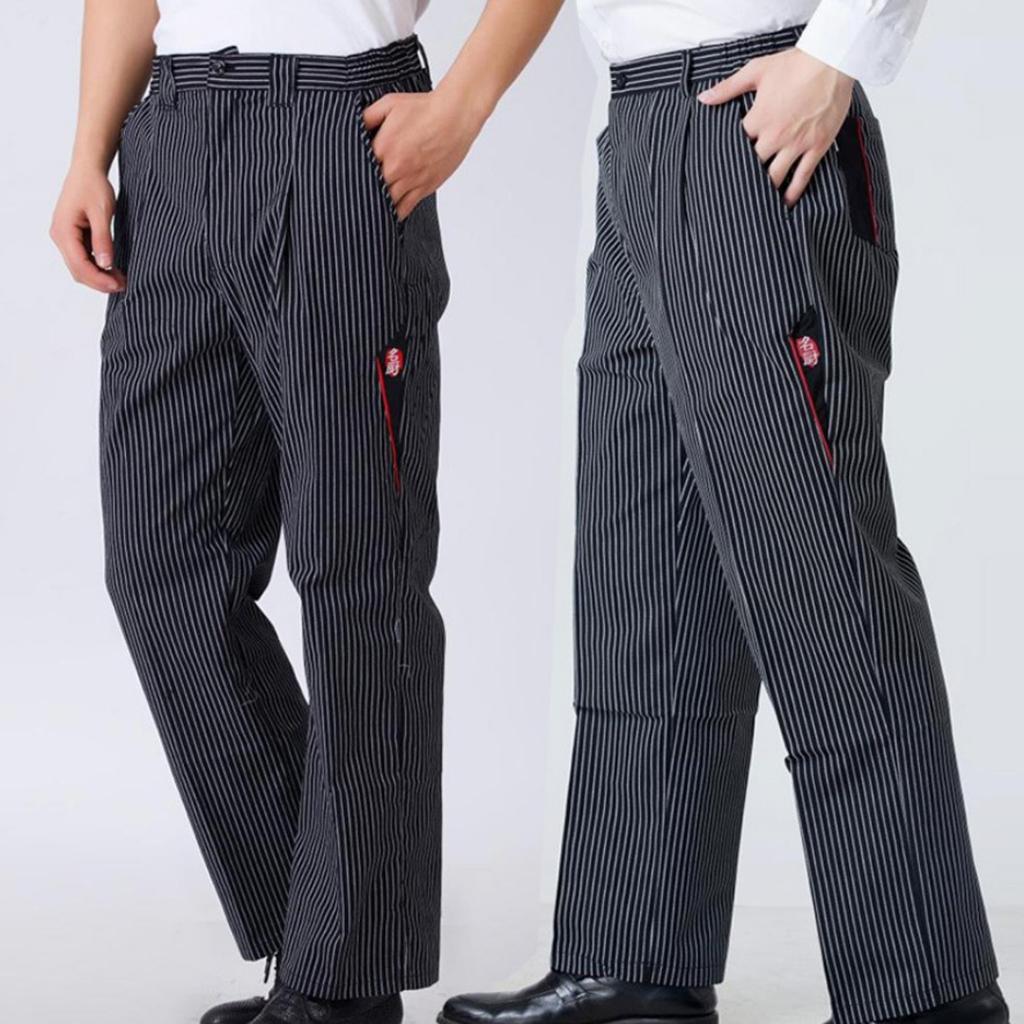 Restaurant Cafe Chef Waiter Pants Trousers Uniform Black White Stripe L