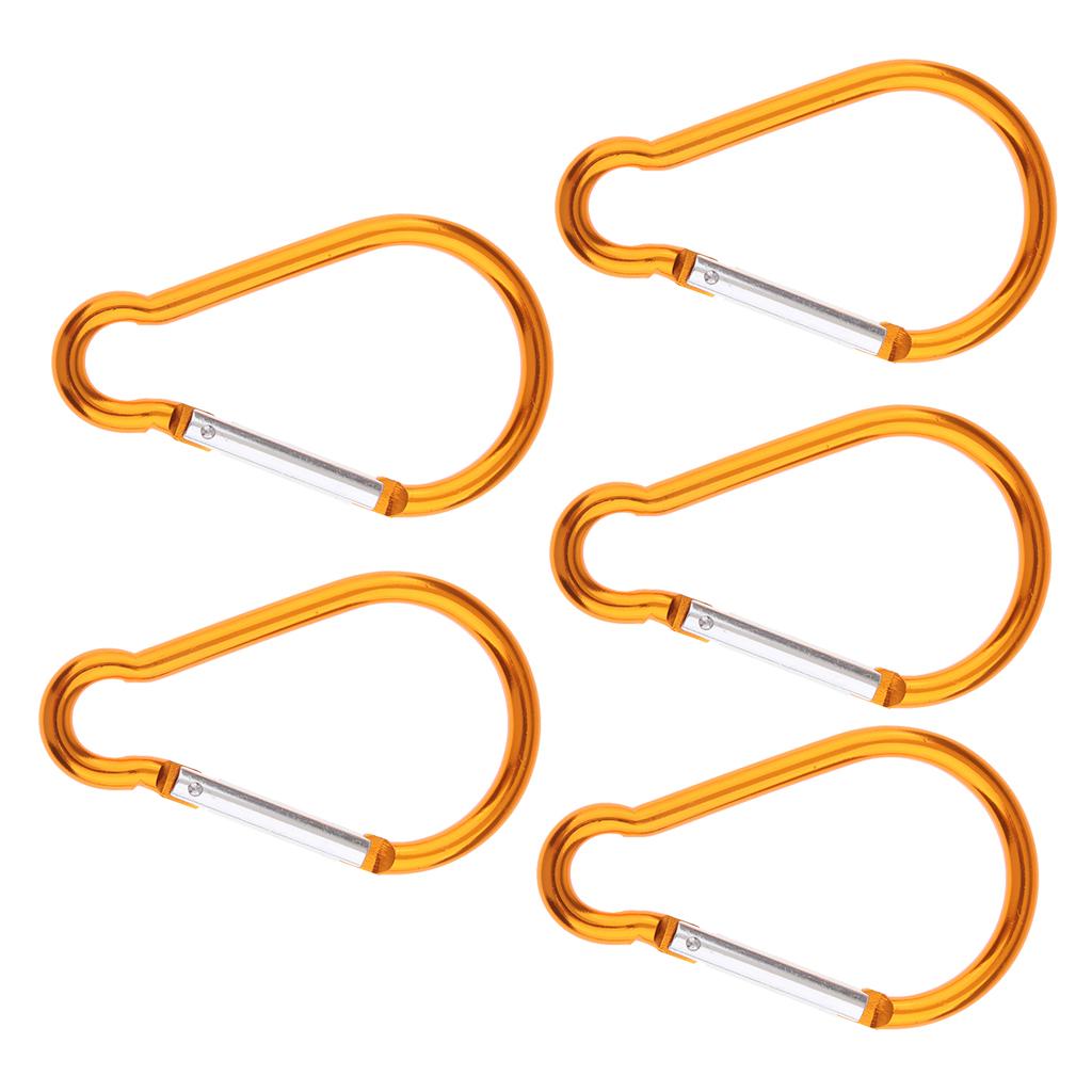 5PCS Aluminum Carabiner D Shape Buckle Keychain Clip Spring Snap Hook Yellow
