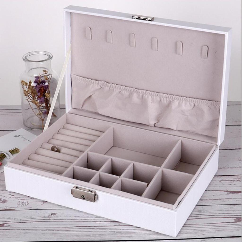 Jewelry Organizer Display Case Portable Leather Storage Box white