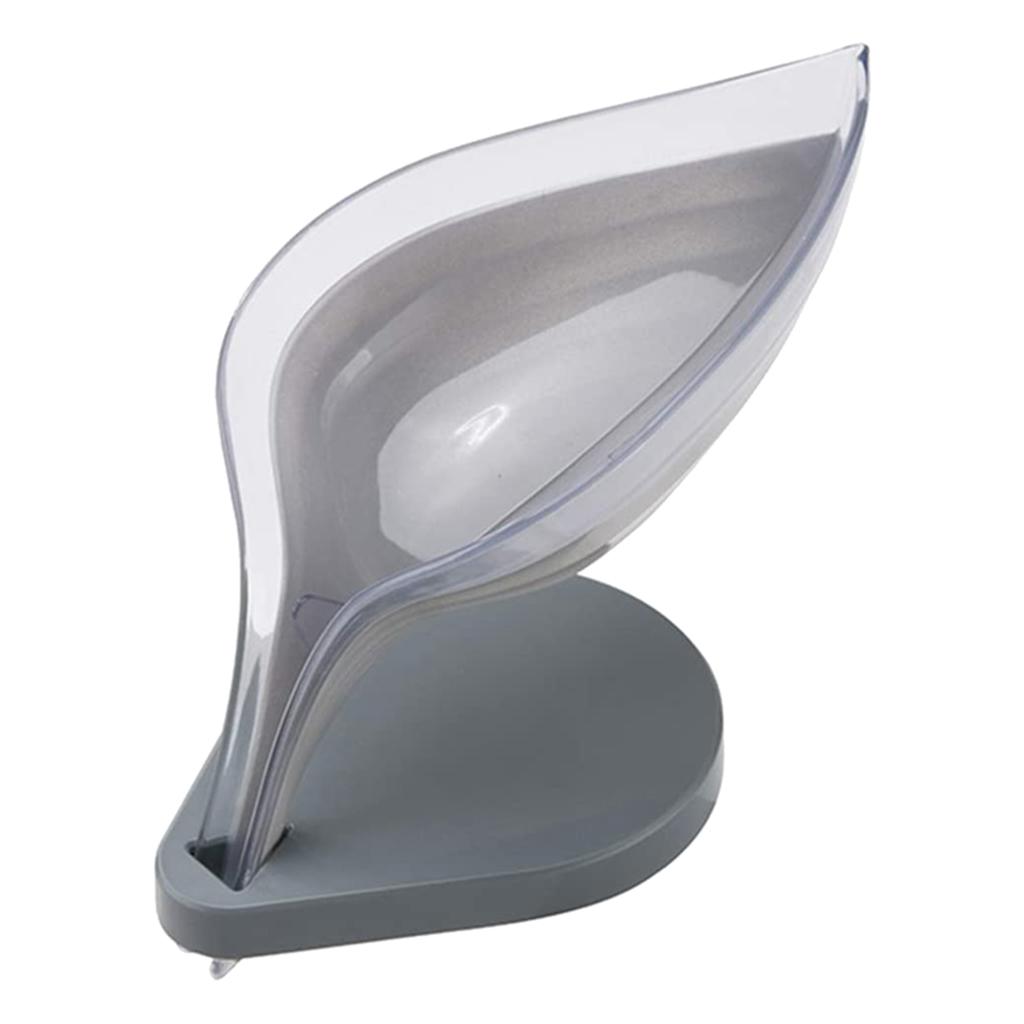 Leaf Shape Soap Box Clear Storage Plate Case Kitchen Sink Supplies Gadgets Gray
