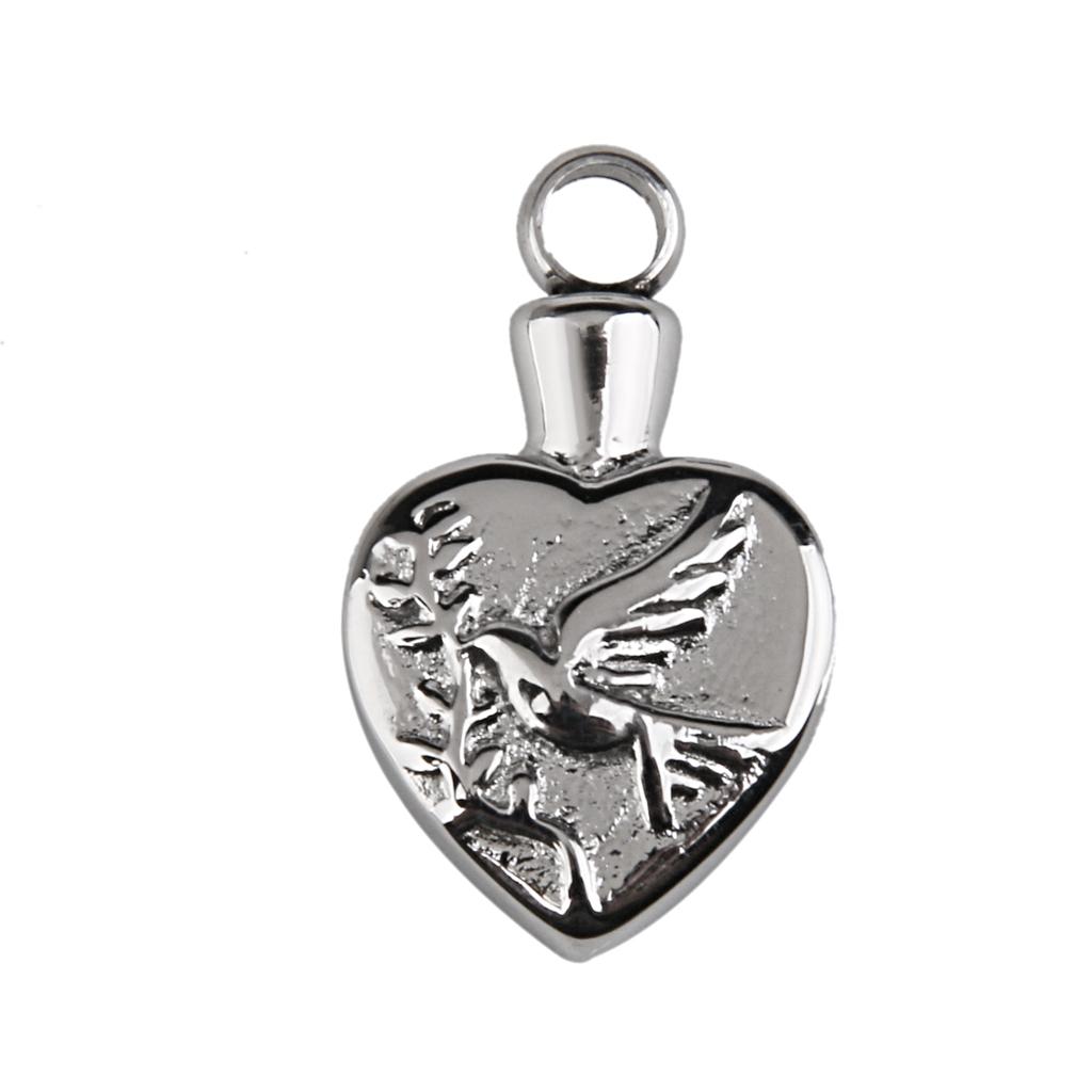 Stainless Steel Peace Bird Heart Cremation Urn Keepsake Memorial Pendant